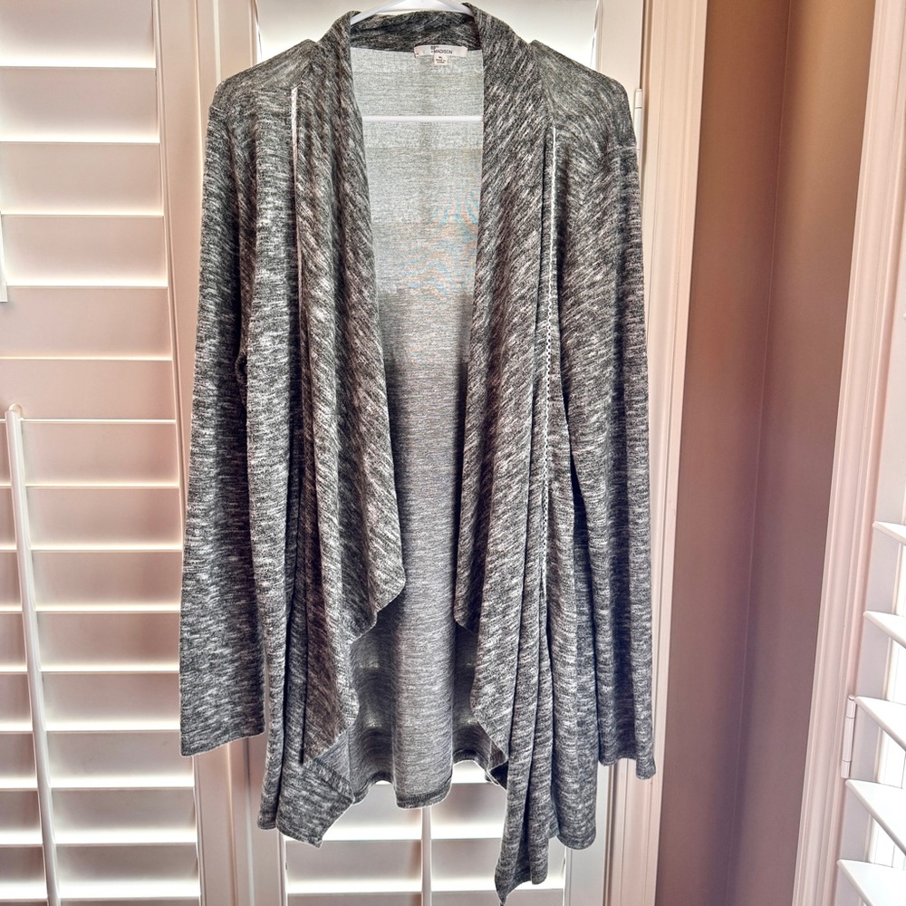 89th & Madison XL Gray‎ Waterfall Women's Cardigan Marled Open Front Lightweight